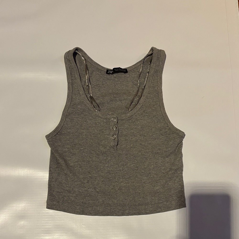 Zara Charcoal Buttoned Crop Top